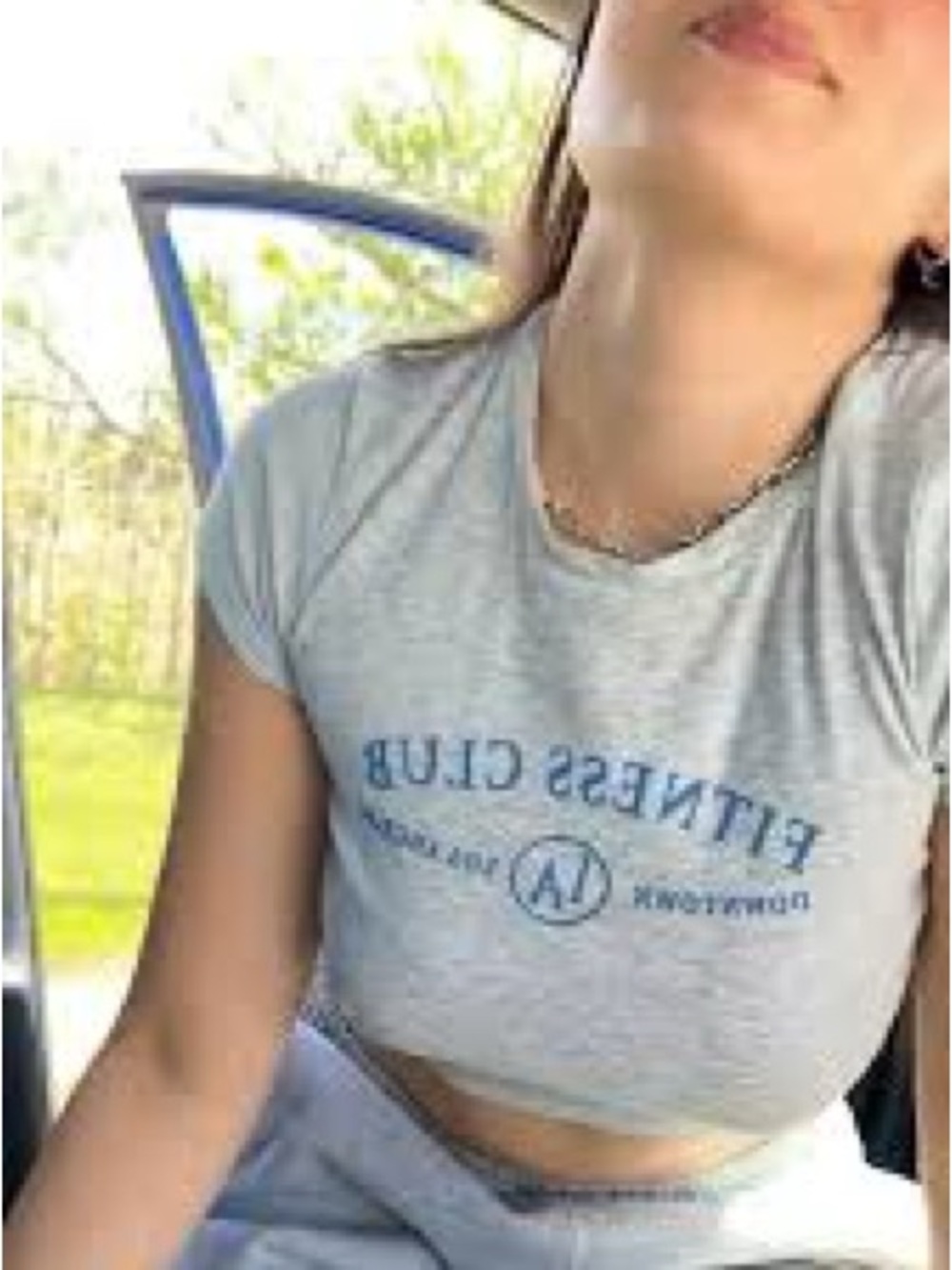 Garage Gray Crop Tee with Blue Fitness Club Graphic - Picture 3 of 3